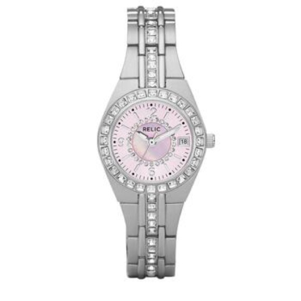 Womens RELIC by Fossil Queens Court Silver-Tone and Pink Watch | Stainless Steel